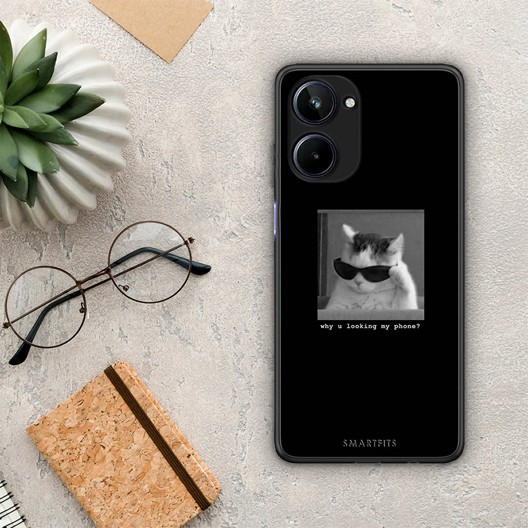 Θήκη Realme 10 Meme Cat από τη Smartfits με σχέδιο στο πίσω μέρος και μαύρο περίβλημα | Realme 10 Meme Cat Case with Colorful Back and Black Bezels