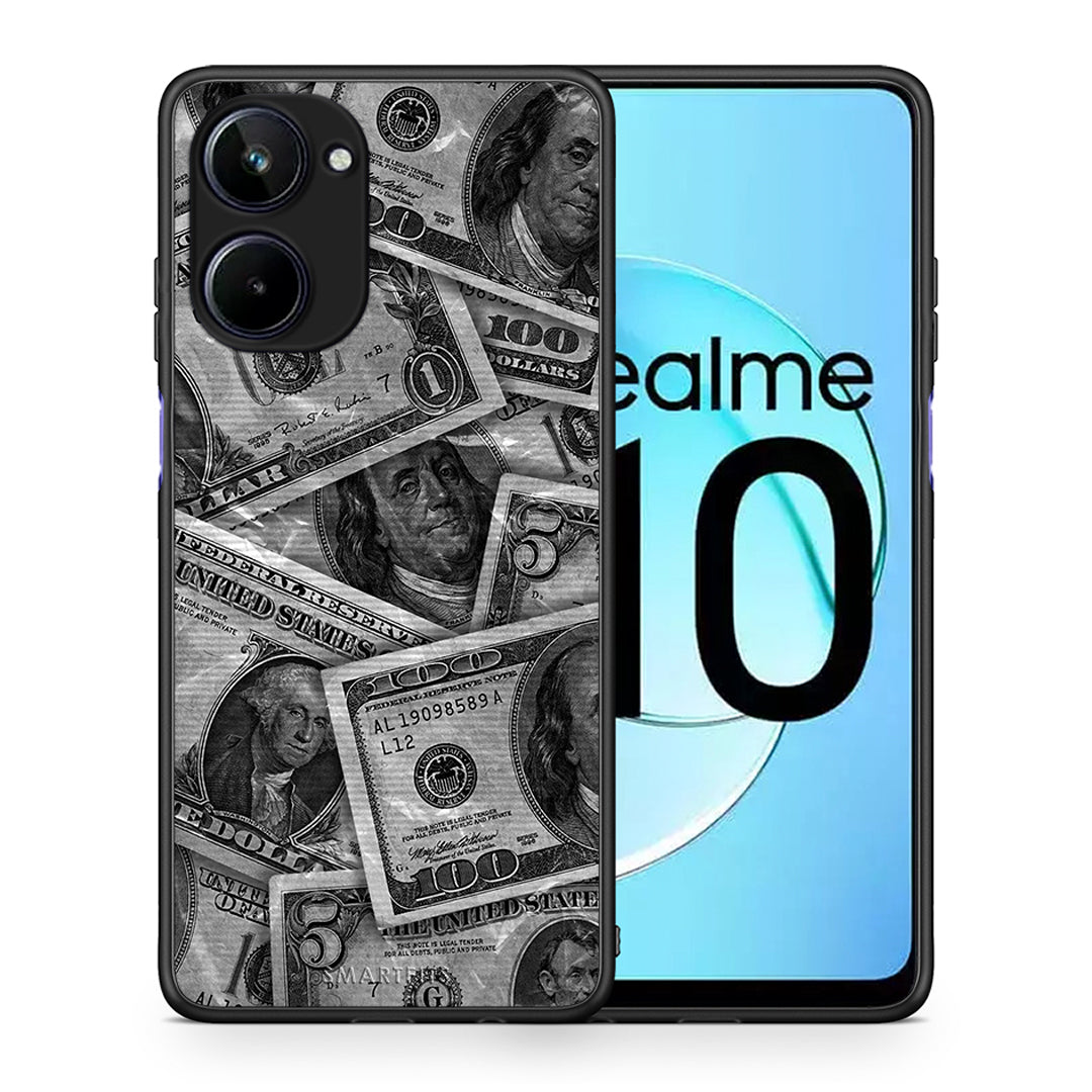 Θήκη Realme 10 Money Dollars από τη Smartfits με σχέδιο στο πίσω μέρος και μαύρο περίβλημα | Realme 10 Money Dollars Case with Colorful Back and Black Bezels