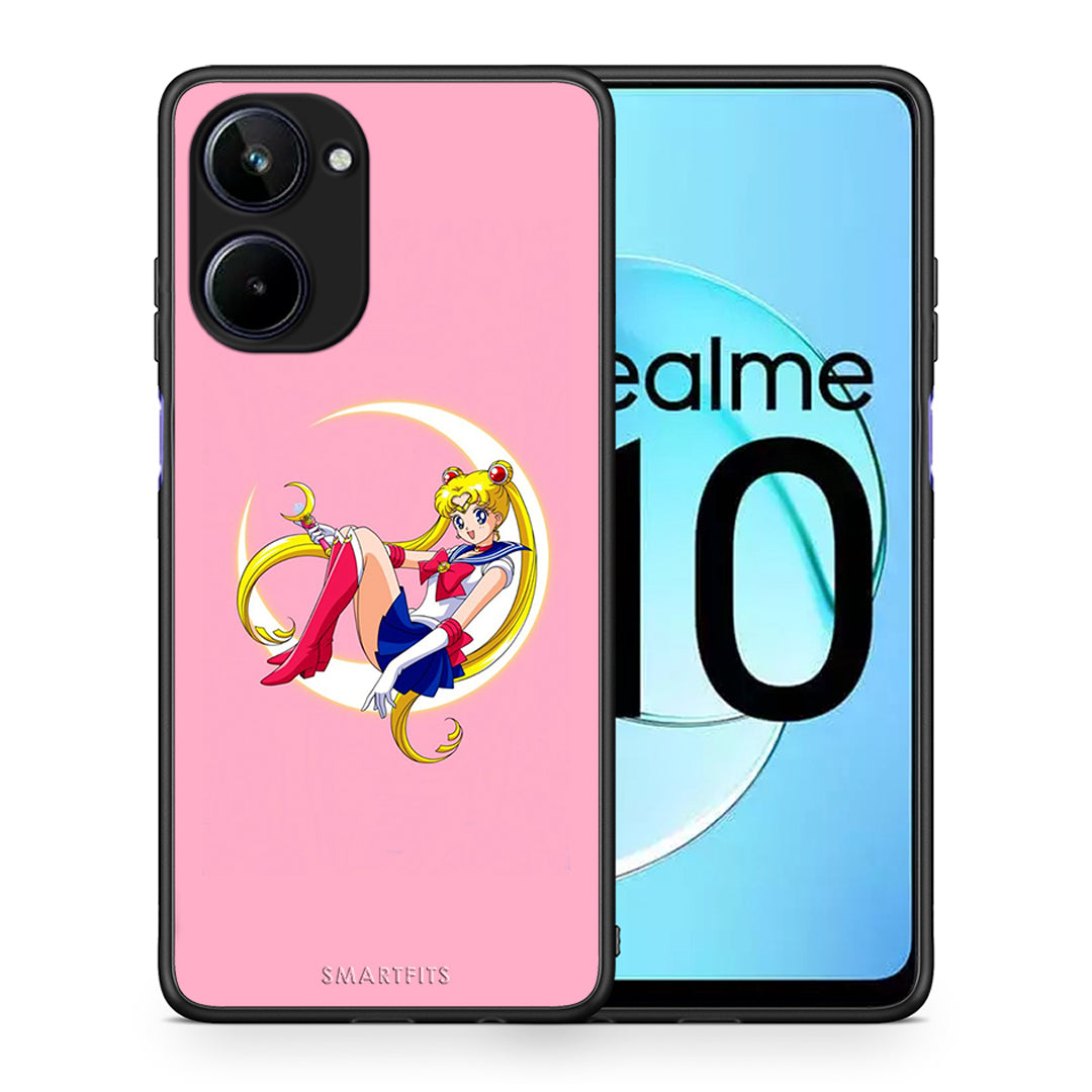 Θήκη Realme 10 Moon Girl από τη Smartfits με σχέδιο στο πίσω μέρος και μαύρο περίβλημα | Realme 10 Moon Girl Case with Colorful Back and Black Bezels