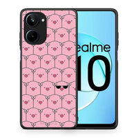 Thumbnail for Θήκη Realme 10 Pig Glasses από τη Smartfits με σχέδιο στο πίσω μέρος και μαύρο περίβλημα | Realme 10 Pig Glasses Case with Colorful Back and Black Bezels