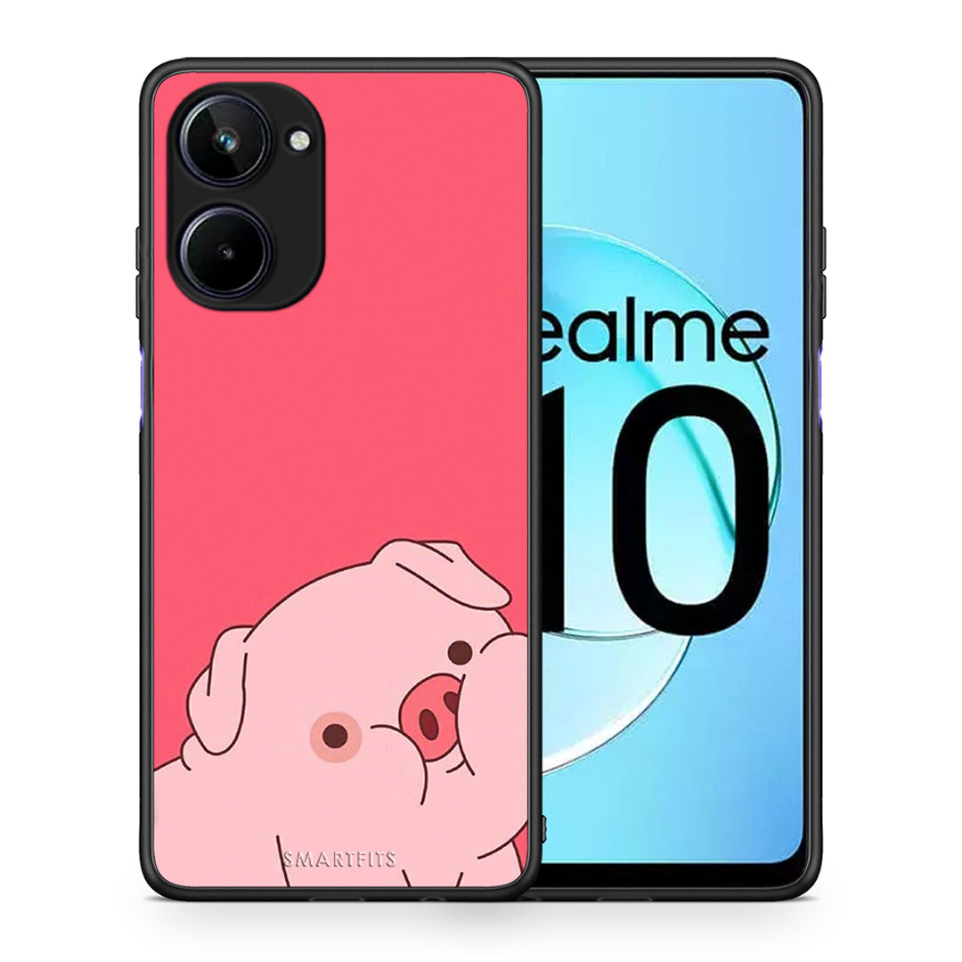 Θήκη Realme 10 Pig Love 1 από τη Smartfits με σχέδιο στο πίσω μέρος και μαύρο περίβλημα | Realme 10 Pig Love 1 Case with Colorful Back and Black Bezels