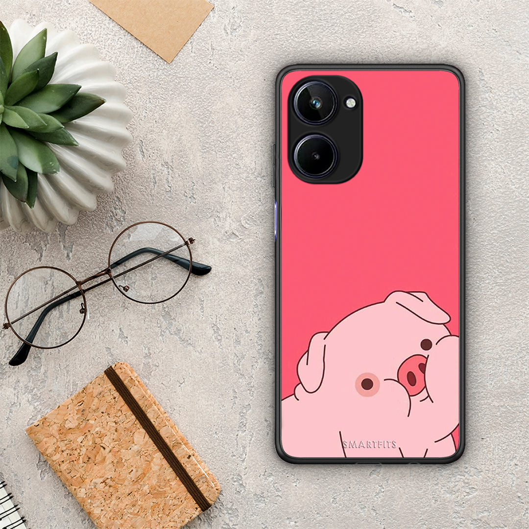 Θήκη Realme 10 Pig Love 1 από τη Smartfits με σχέδιο στο πίσω μέρος και μαύρο περίβλημα | Realme 10 Pig Love 1 Case with Colorful Back and Black Bezels