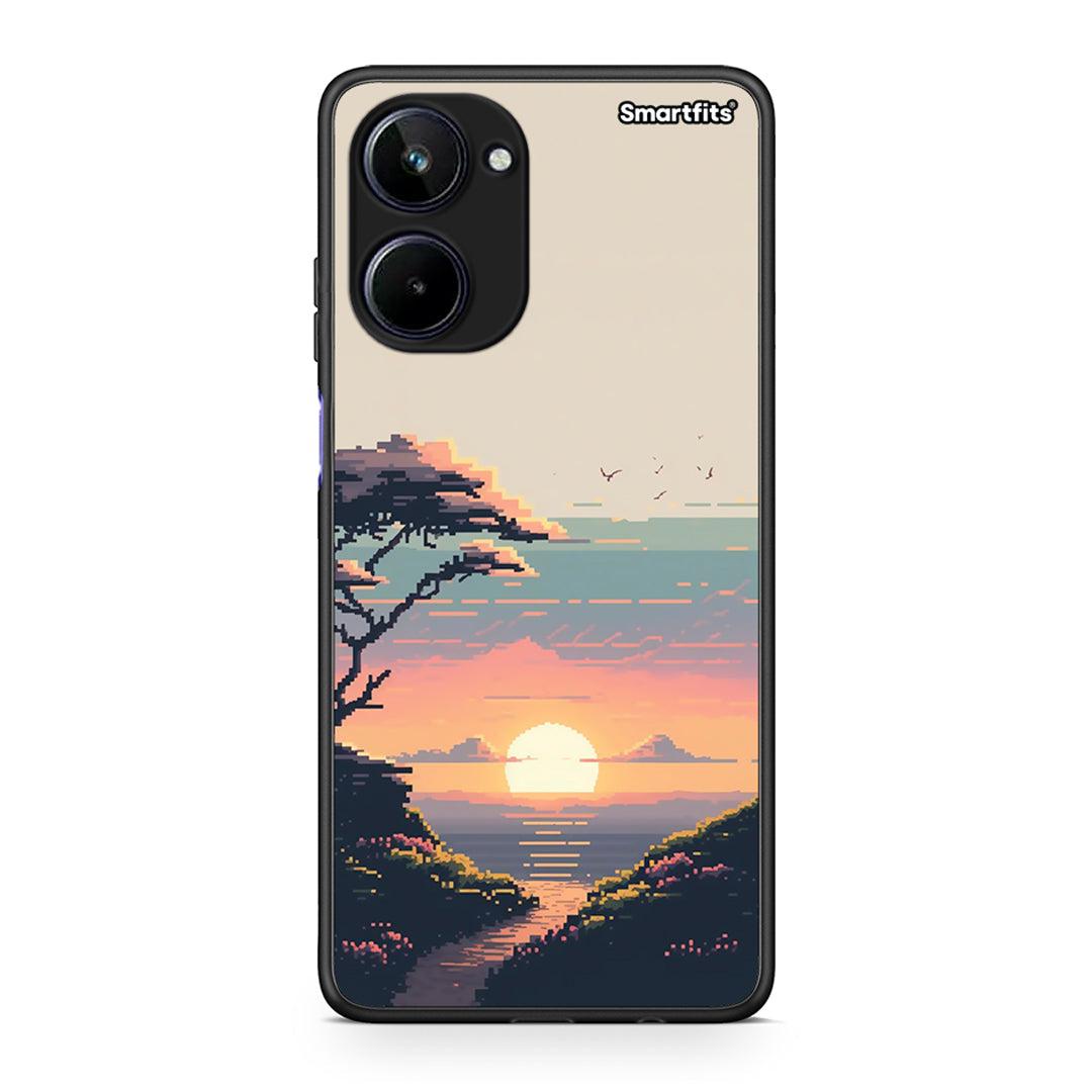 Θήκη Realme 10 Pixel Sunset από τη Smartfits με σχέδιο στο πίσω μέρος και μαύρο περίβλημα | Realme 10 Pixel Sunset Case with Colorful Back and Black Bezels