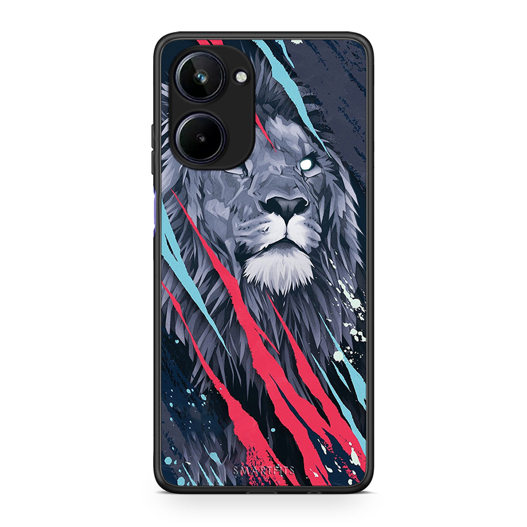 Θήκη Realme 10 PopArt Lion Designer από τη Smartfits με σχέδιο στο πίσω μέρος και μαύρο περίβλημα | Realme 10 PopArt Lion Designer Case with Colorful Back and Black Bezels