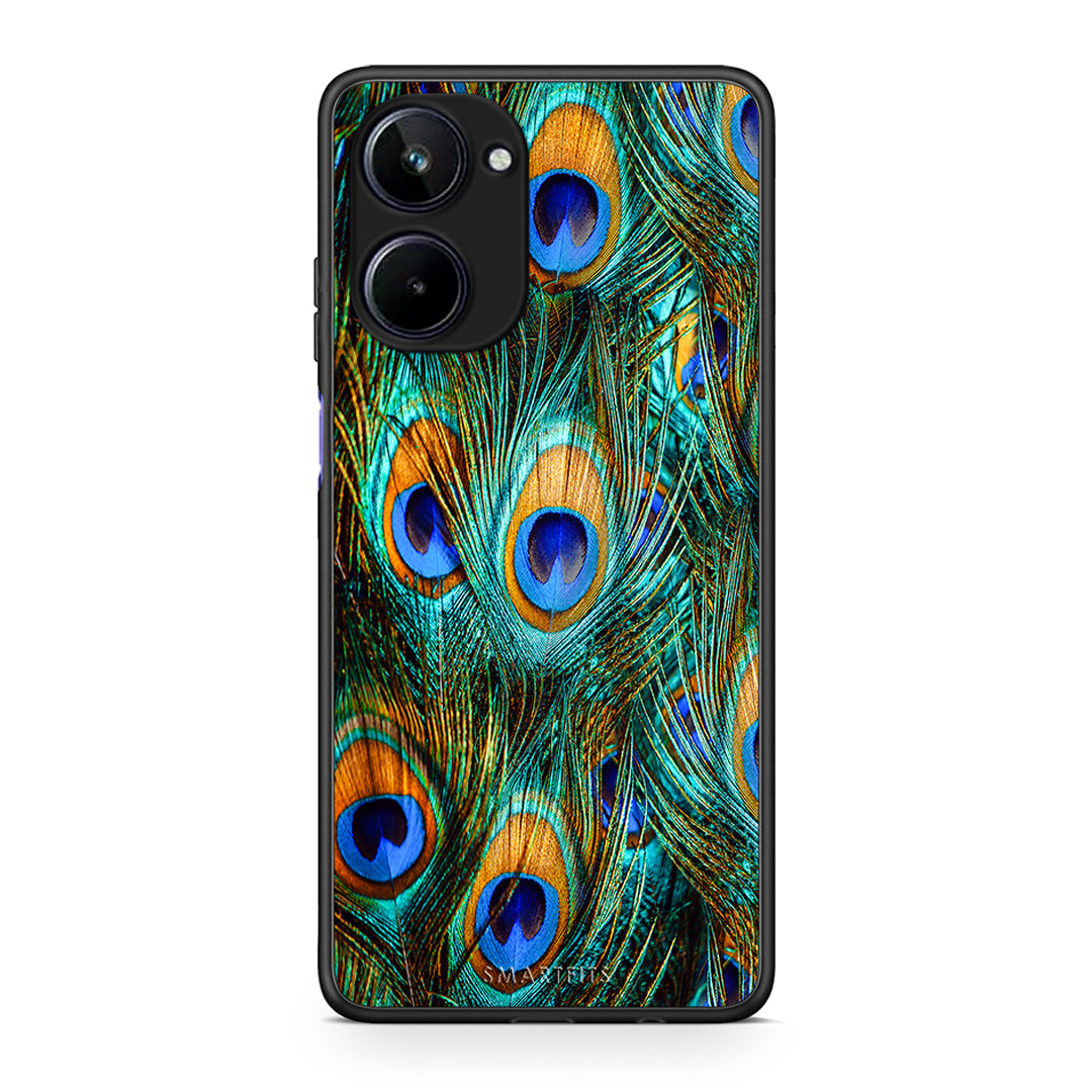 Θήκη Realme 10 Real Peacock Feathers από τη Smartfits με σχέδιο στο πίσω μέρος και μαύρο περίβλημα | Realme 10 Real Peacock Feathers Case with Colorful Back and Black Bezels