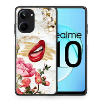 Thumbnail for Θήκη Realme 10 Red Lips από τη Smartfits με σχέδιο στο πίσω μέρος και μαύρο περίβλημα | Realme 10 Red Lips Case with Colorful Back and Black Bezels