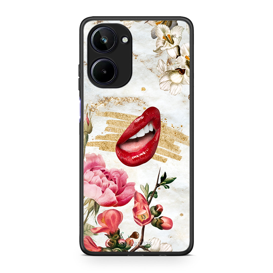 Θήκη Realme 10 Red Lips από τη Smartfits με σχέδιο στο πίσω μέρος και μαύρο περίβλημα | Realme 10 Red Lips Case with Colorful Back and Black Bezels