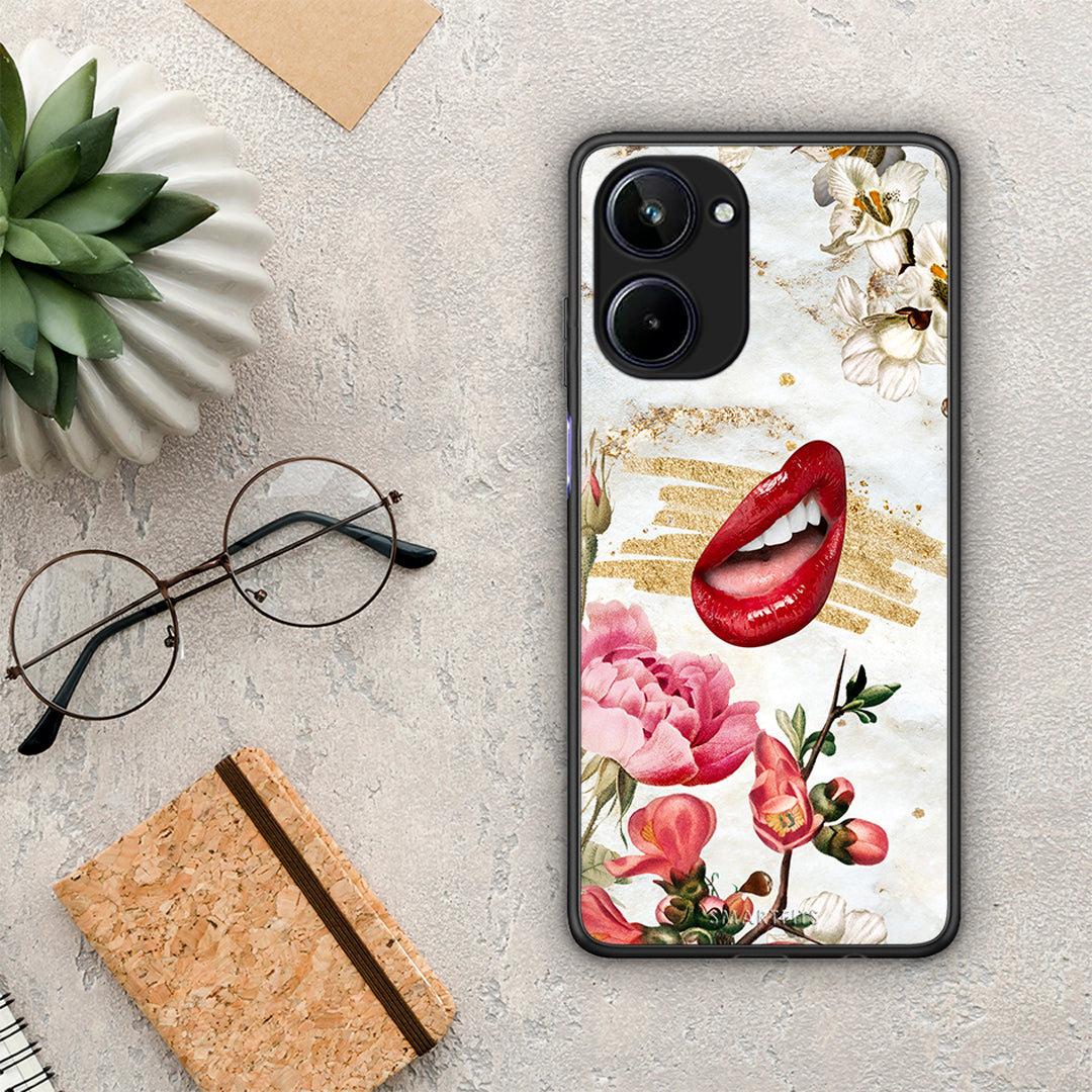 Θήκη Realme 10 Red Lips από τη Smartfits με σχέδιο στο πίσω μέρος και μαύρο περίβλημα | Realme 10 Red Lips Case with Colorful Back and Black Bezels