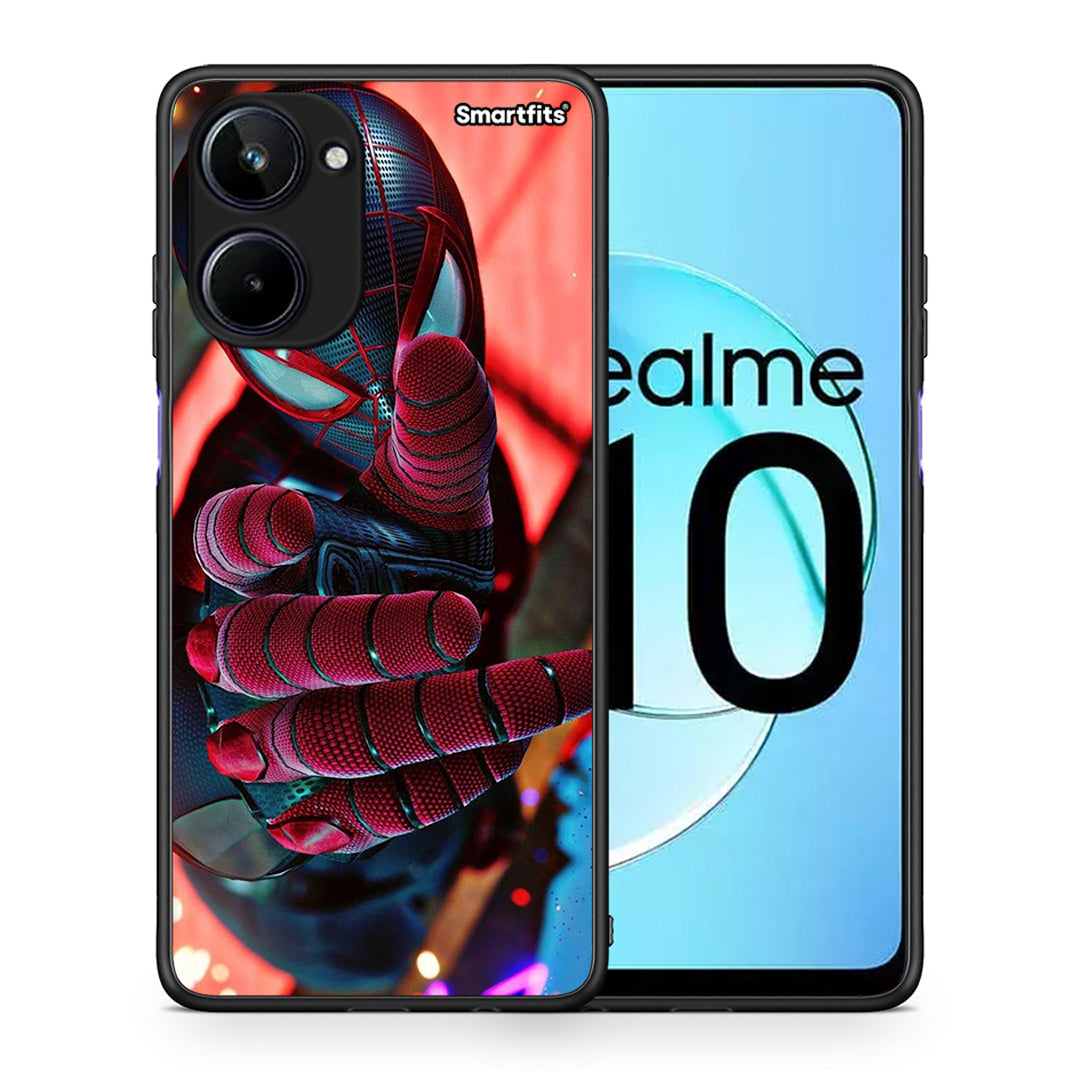 Θήκη Realme 10 Spider Hand από τη Smartfits με σχέδιο στο πίσω μέρος και μαύρο περίβλημα | Realme 10 Spider Hand Case with Colorful Back and Black Bezels