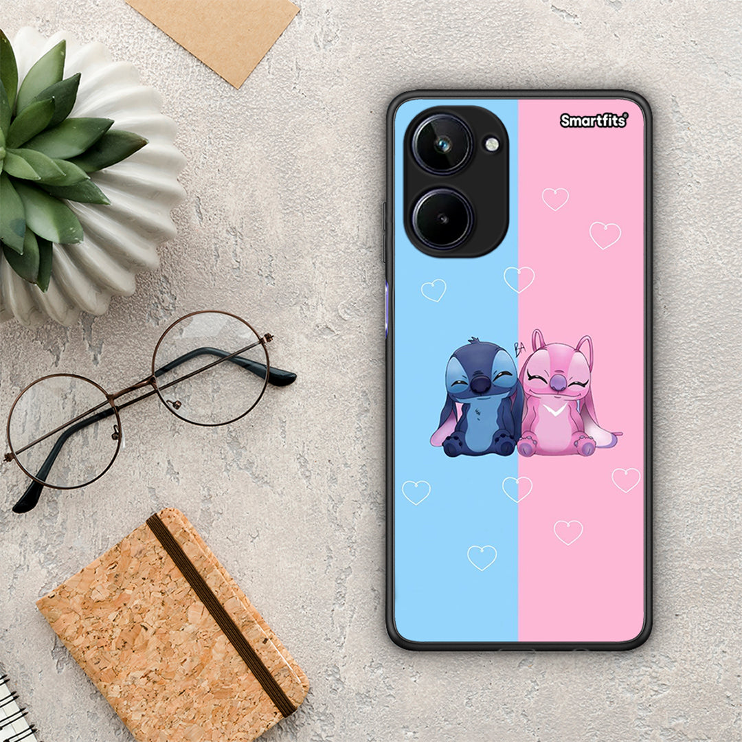 Θήκη Realme 10 Stitch And Angel από τη Smartfits με σχέδιο στο πίσω μέρος και μαύρο περίβλημα | Realme 10 Stitch And Angel Case with Colorful Back and Black Bezels