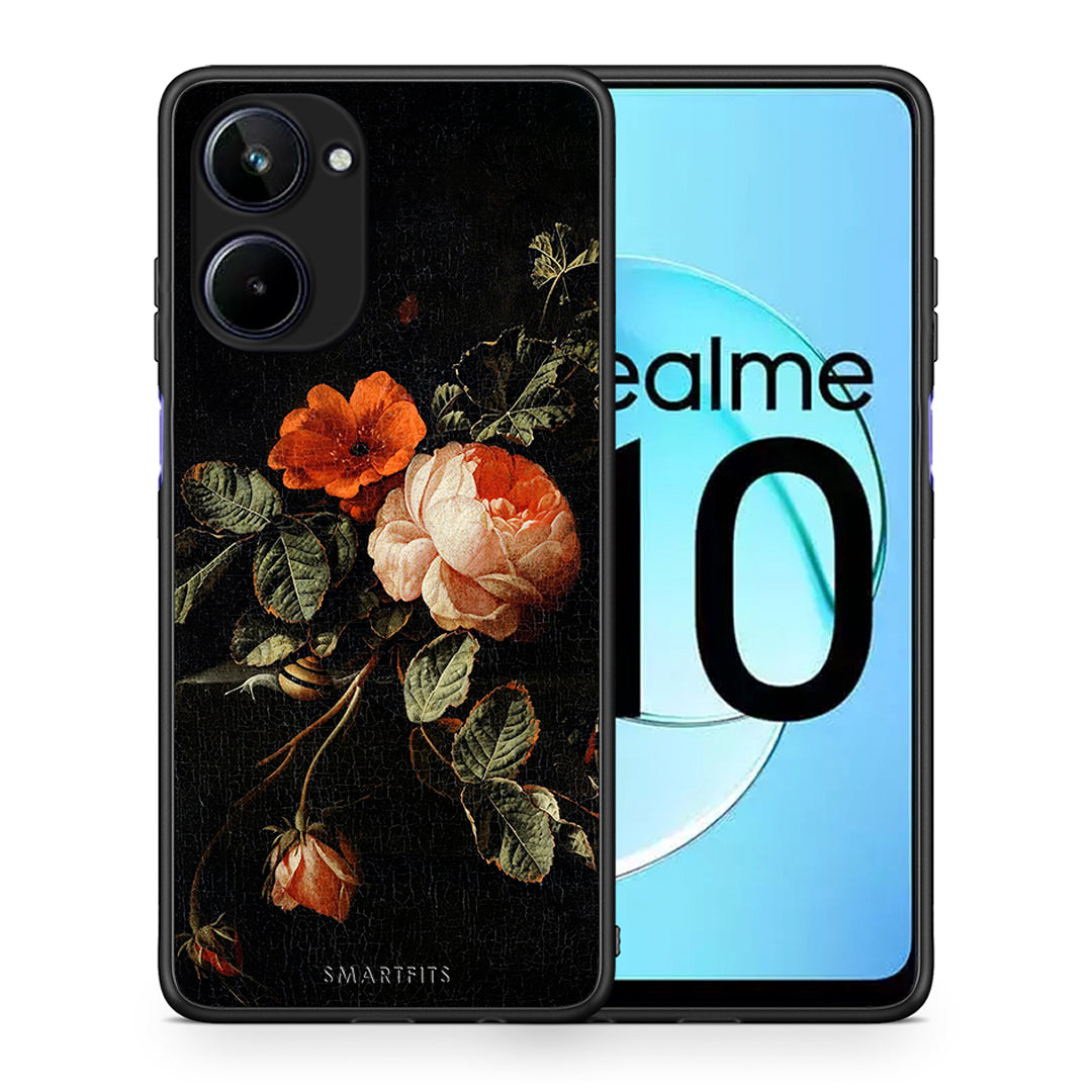 Θήκη Realme 10 Vintage Roses από τη Smartfits με σχέδιο στο πίσω μέρος και μαύρο περίβλημα | Realme 10 Vintage Roses Case with Colorful Back and Black Bezels