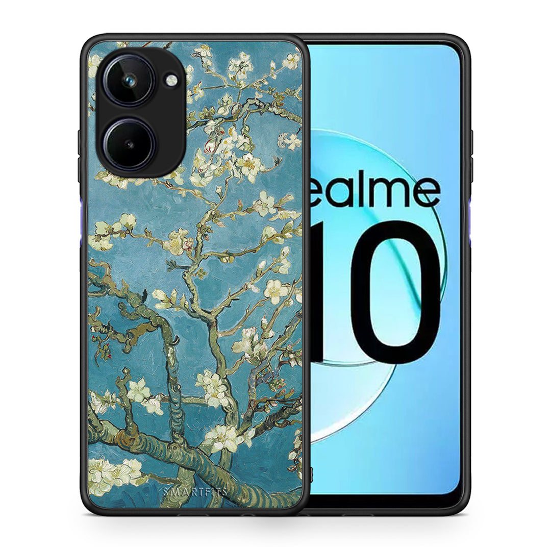 Θήκη Realme 10 White Blossoms από τη Smartfits με σχέδιο στο πίσω μέρος και μαύρο περίβλημα | Realme 10 White Blossoms Case with Colorful Back and Black Bezels