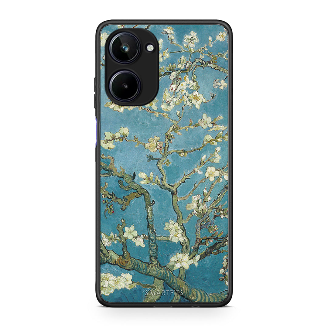 Θήκη Realme 10 White Blossoms από τη Smartfits με σχέδιο στο πίσω μέρος και μαύρο περίβλημα | Realme 10 White Blossoms Case with Colorful Back and Black Bezels