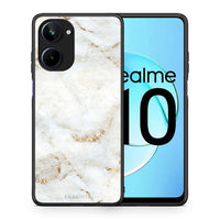 Thumbnail for Θήκη Realme 10 White Gold Marble από τη Smartfits με σχέδιο στο πίσω μέρος και μαύρο περίβλημα | Realme 10 White Gold Marble Case with Colorful Back and Black Bezels