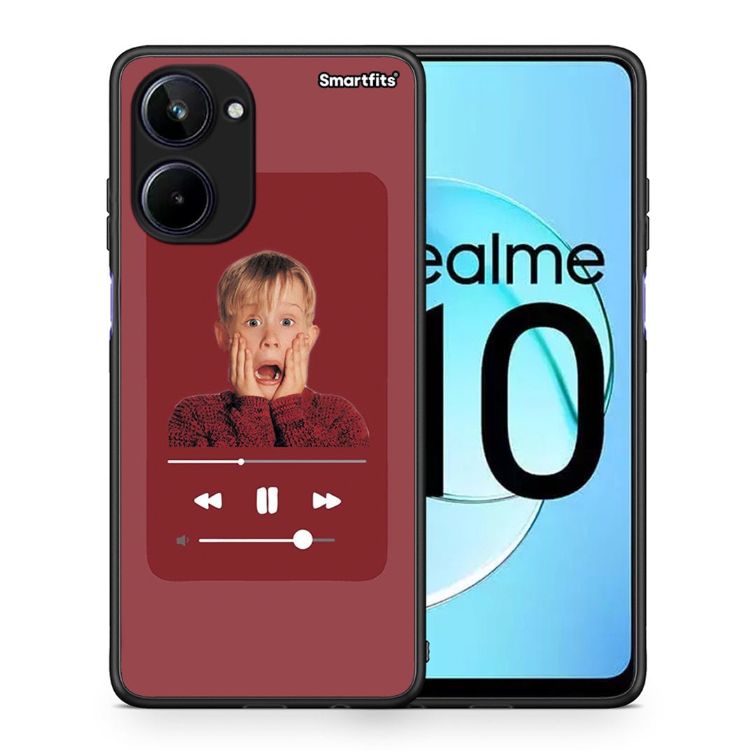 Θήκη Realme 10 Xmas Alone Music από τη Smartfits με σχέδιο στο πίσω μέρος και μαύρο περίβλημα | Realme 10 Xmas Alone Music Case with Colorful Back and Black Bezels