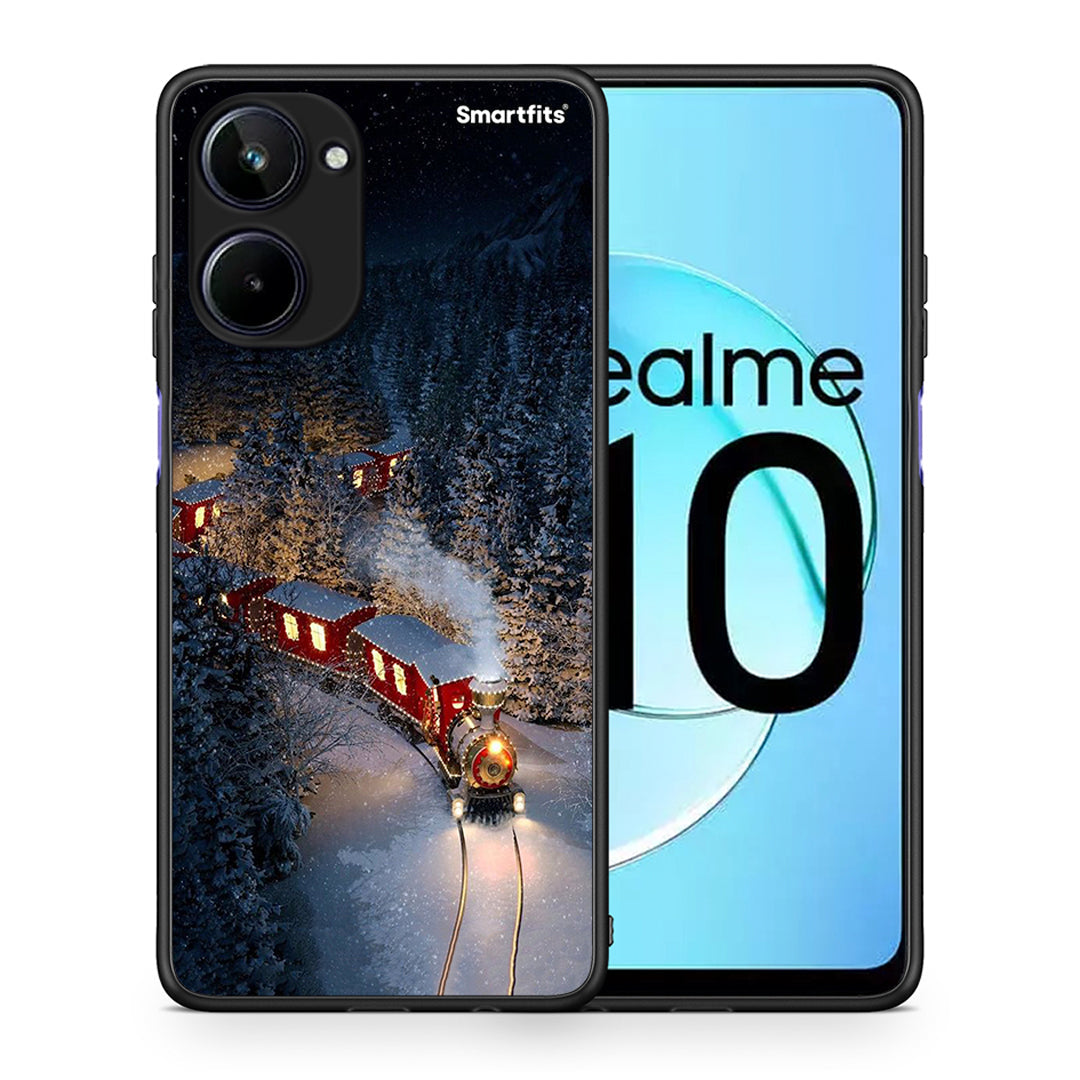 Θήκη Realme 10 Xmas Train από τη Smartfits με σχέδιο στο πίσω μέρος και μαύρο περίβλημα | Realme 10 Xmas Train Case with Colorful Back and Black Bezels