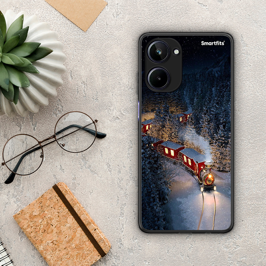 Θήκη Realme 10 Xmas Train από τη Smartfits με σχέδιο στο πίσω μέρος και μαύρο περίβλημα | Realme 10 Xmas Train Case with Colorful Back and Black Bezels