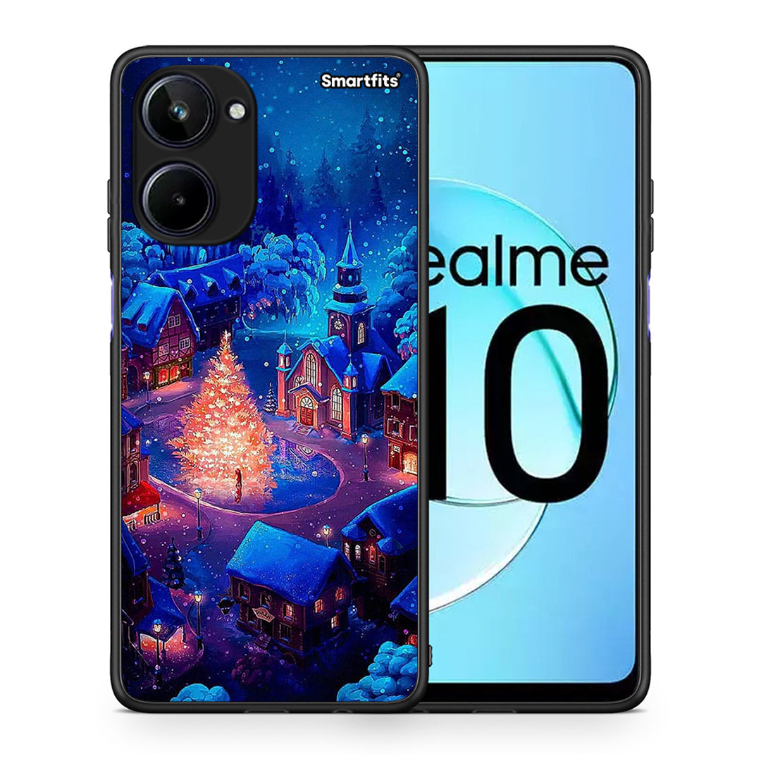 Θήκη Realme 10 Xmas Village από τη Smartfits με σχέδιο στο πίσω μέρος και μαύρο περίβλημα | Realme 10 Xmas Village Case with Colorful Back and Black Bezels