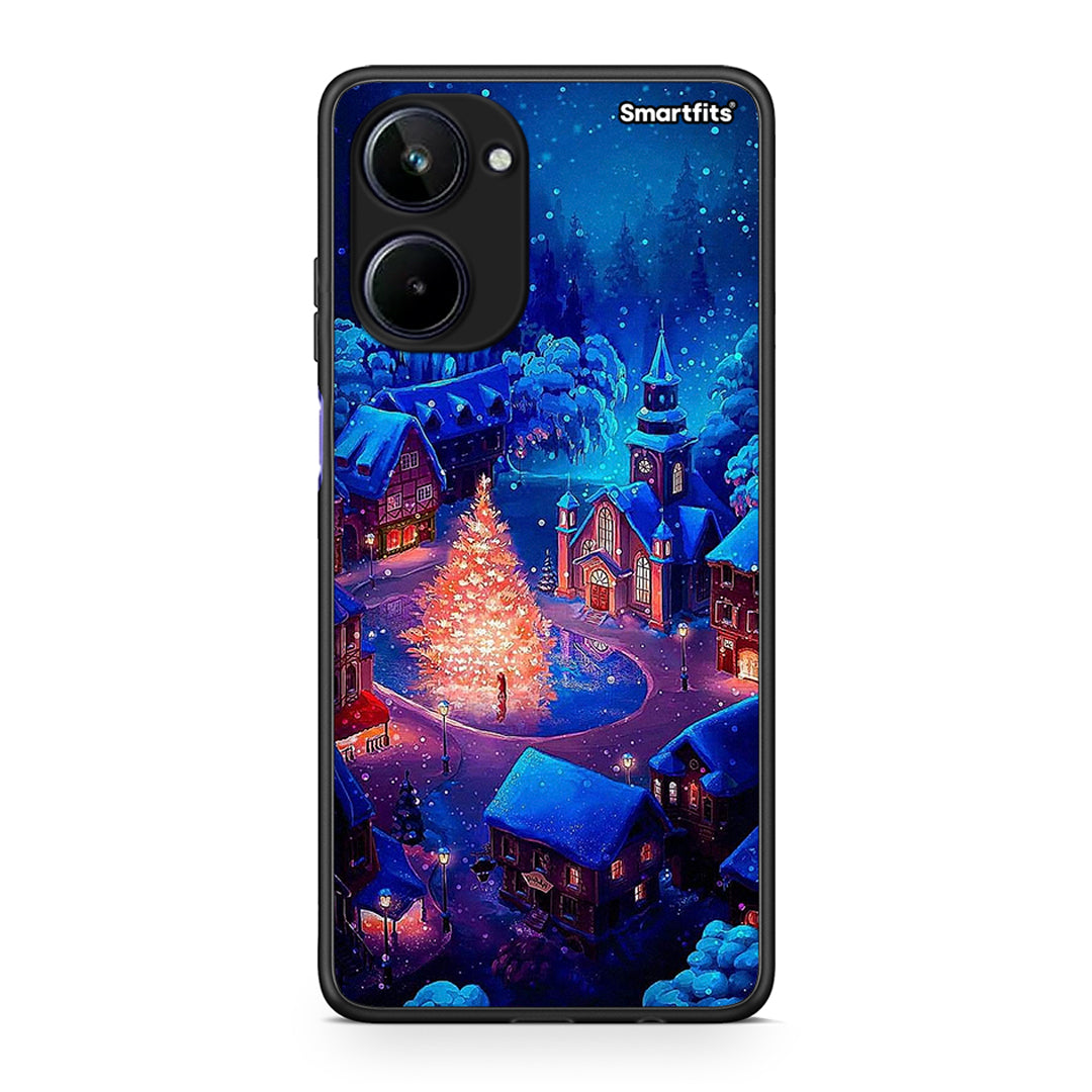 Θήκη Realme 10 Xmas Village από τη Smartfits με σχέδιο στο πίσω μέρος και μαύρο περίβλημα | Realme 10 Xmas Village Case with Colorful Back and Black Bezels