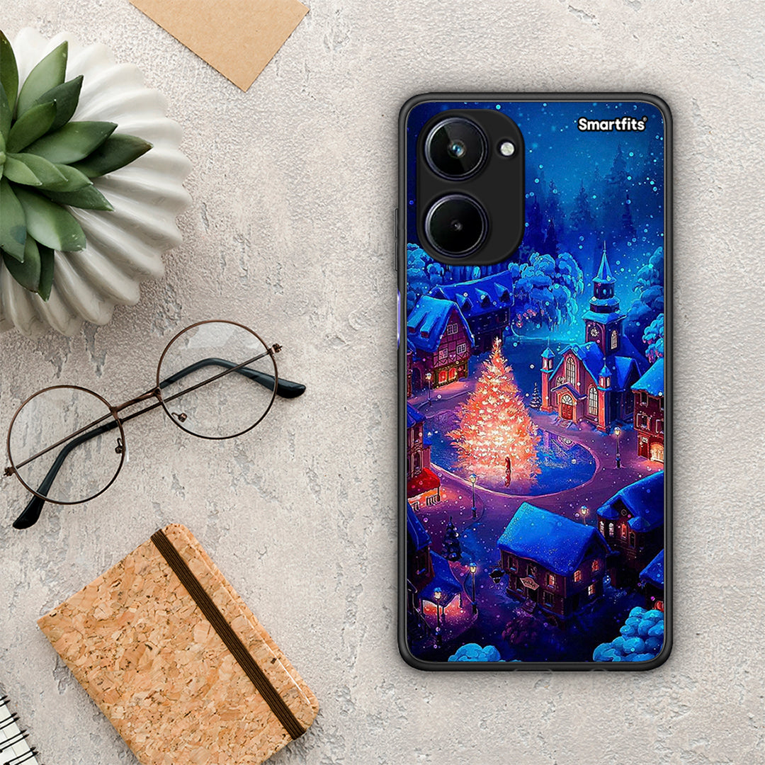 Θήκη Realme 10 Xmas Village από τη Smartfits με σχέδιο στο πίσω μέρος και μαύρο περίβλημα | Realme 10 Xmas Village Case with Colorful Back and Black Bezels