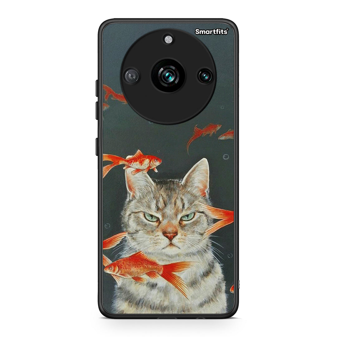 Realme 11 Pro Cat Goldfish θήκη από τη Smartfits με σχέδιο στο πίσω μέρος και μαύρο περίβλημα | Smartphone case with colorful back and black bezels by Smartfits