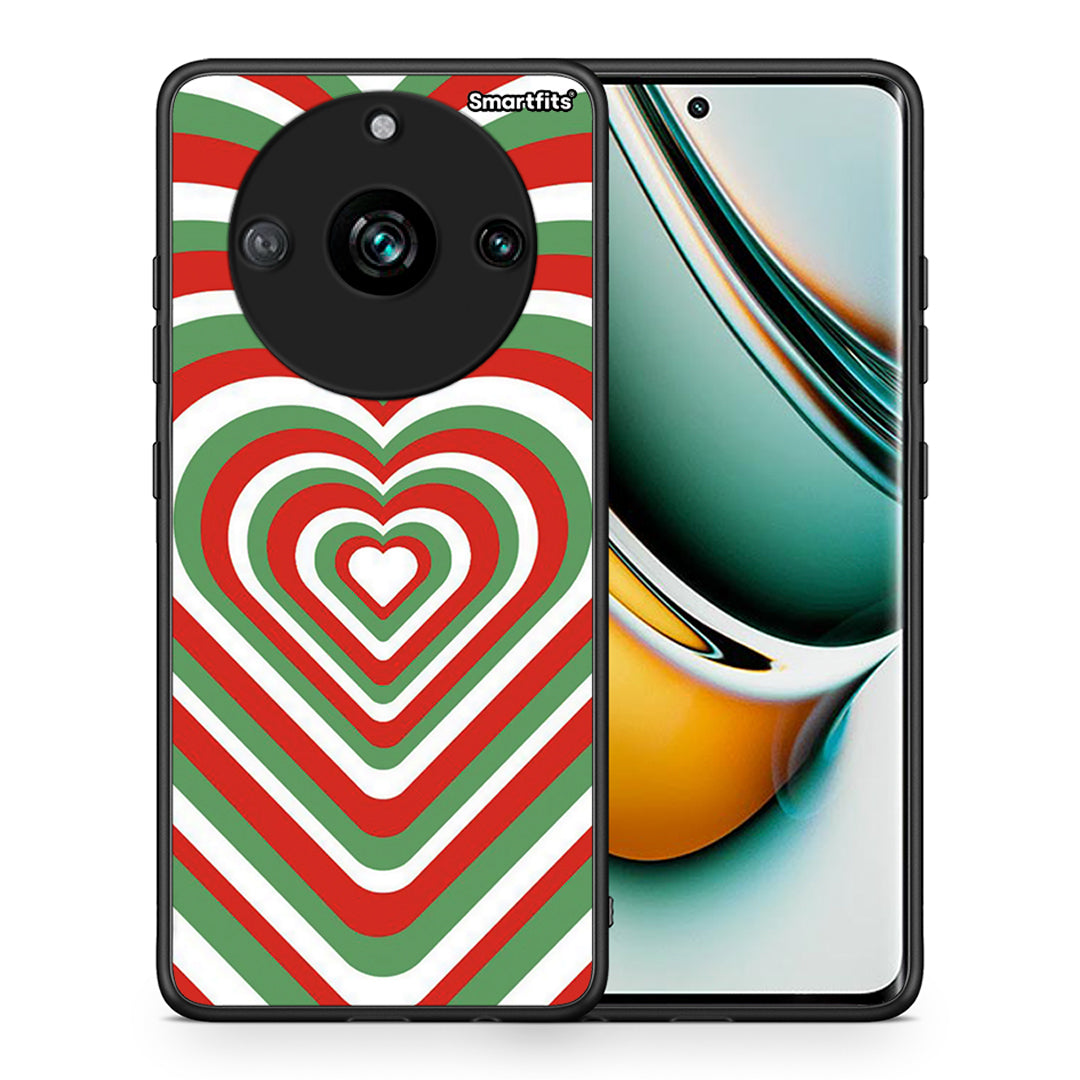 Θήκη Realme 11 Pro+ Christmas Hearts από τη Smartfits με σχέδιο στο πίσω μέρος και μαύρο περίβλημα | Realme 11 Pro+ Christmas Hearts case with colorful back and black bezels