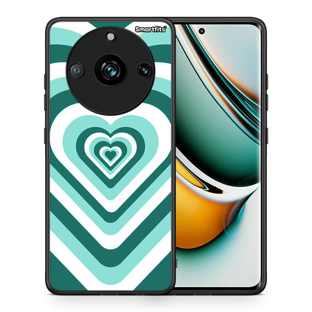 Θήκη Realme 11 Pro+ Green Hearts από τη Smartfits με σχέδιο στο πίσω μέρος και μαύρο περίβλημα | Realme 11 Pro+ Green Hearts case with colorful back and black bezels