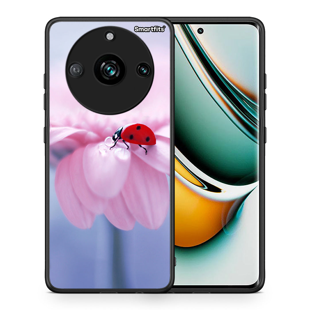 Θήκη Realme 11 Pro+ Ladybug Flower από τη Smartfits με σχέδιο στο πίσω μέρος και μαύρο περίβλημα | Realme 11 Pro+ Ladybug Flower case with colorful back and black bezels