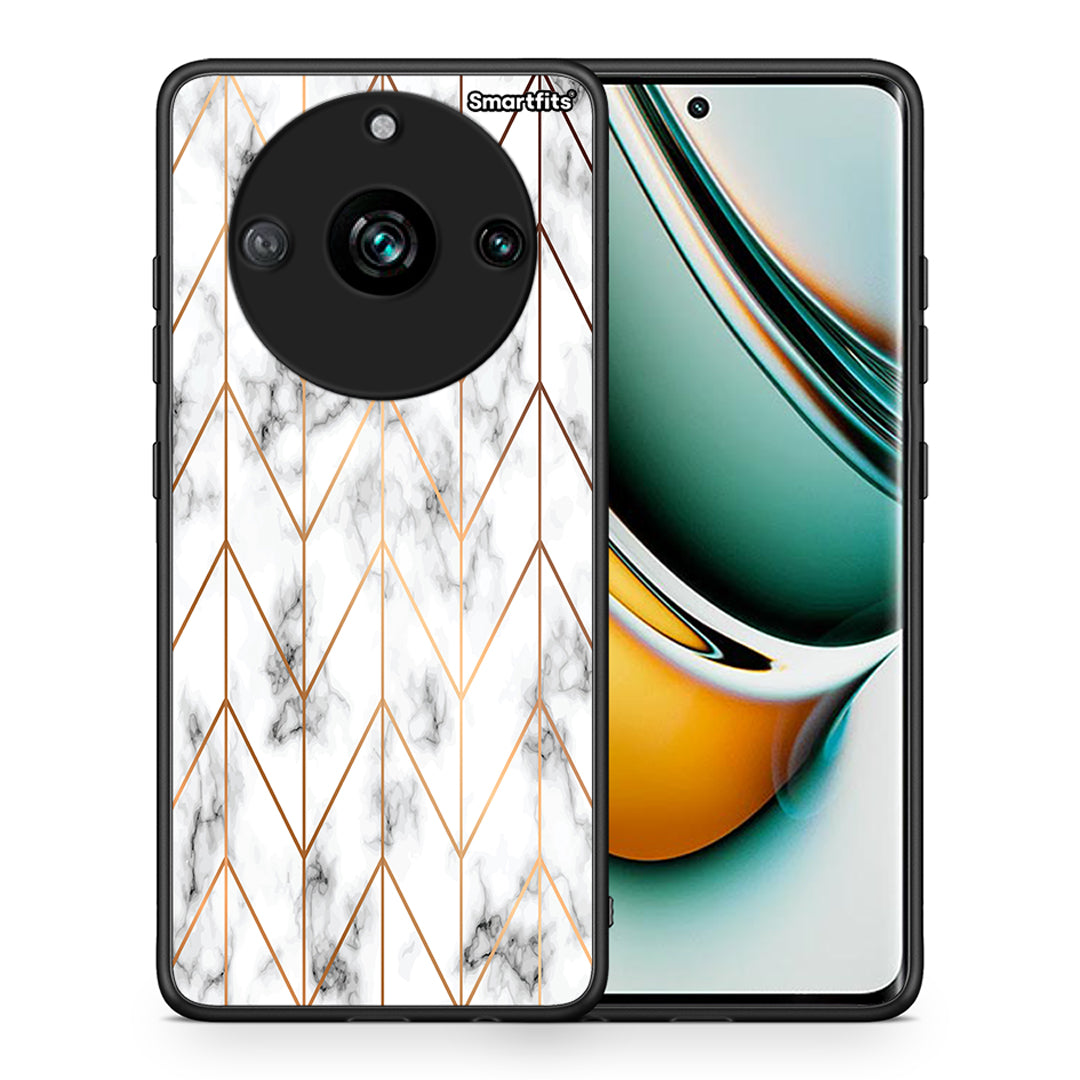 Θήκη Realme 11 Pro+ Gold Geometric Marble από τη Smartfits με σχέδιο στο πίσω μέρος και μαύρο περίβλημα | Realme 11 Pro+ Gold Geometric Marble case with colorful back and black bezels