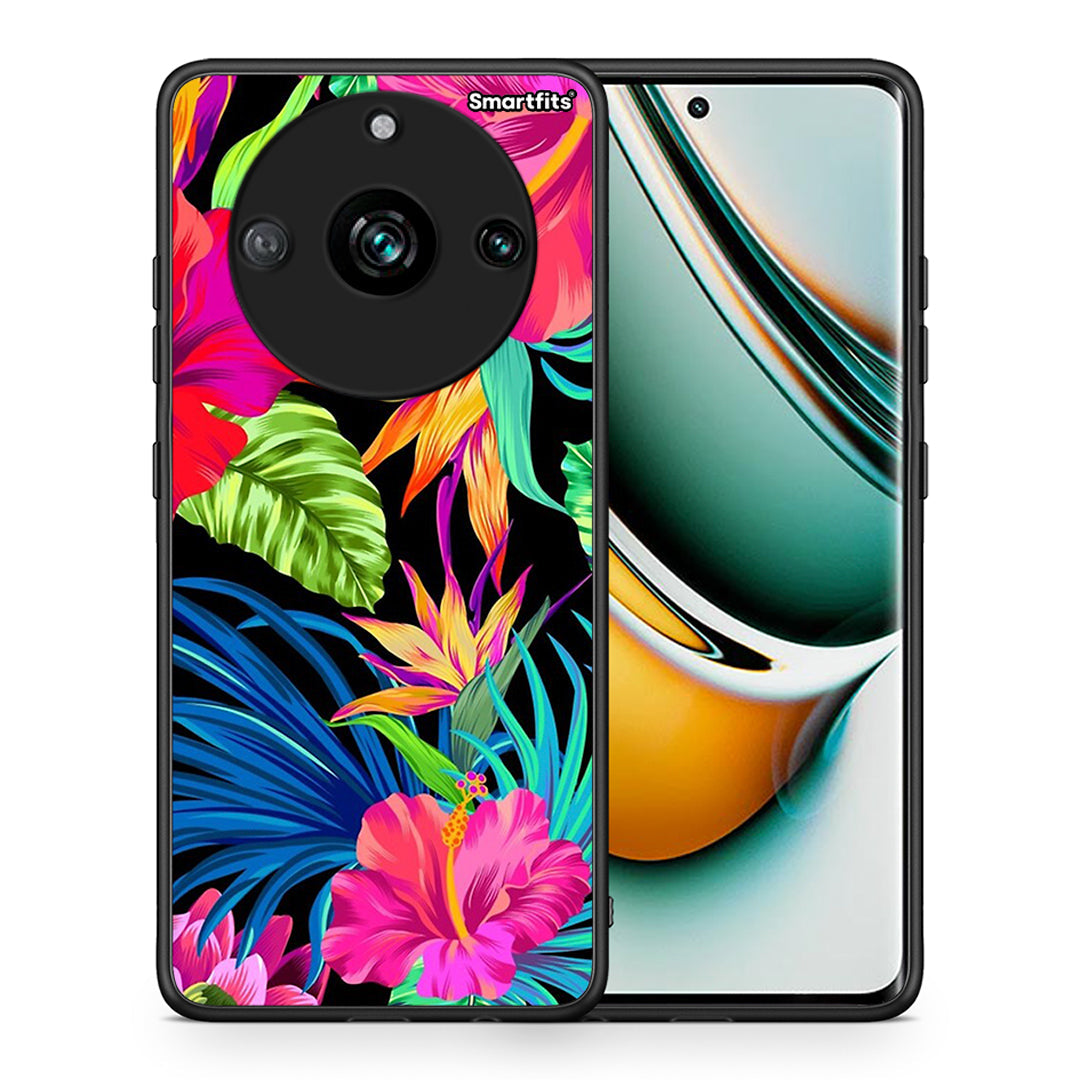 Θήκη Realme 11 Pro Tropical Flowers από τη Smartfits με σχέδιο στο πίσω μέρος και μαύρο περίβλημα | Realme 11 Pro Tropical Flowers case with colorful back and black bezels