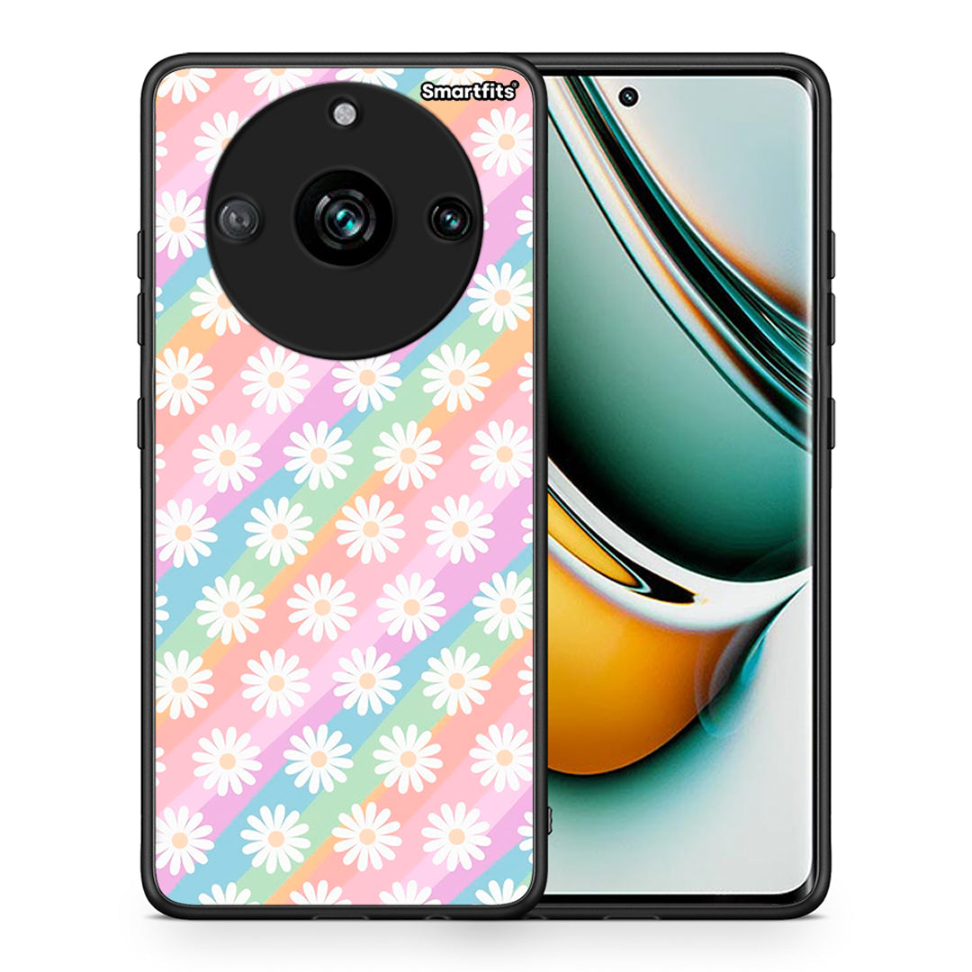 Θήκη Realme 11 Pro+ White Daisies από τη Smartfits με σχέδιο στο πίσω μέρος και μαύρο περίβλημα | Realme 11 Pro+ White Daisies case with colorful back and black bezels