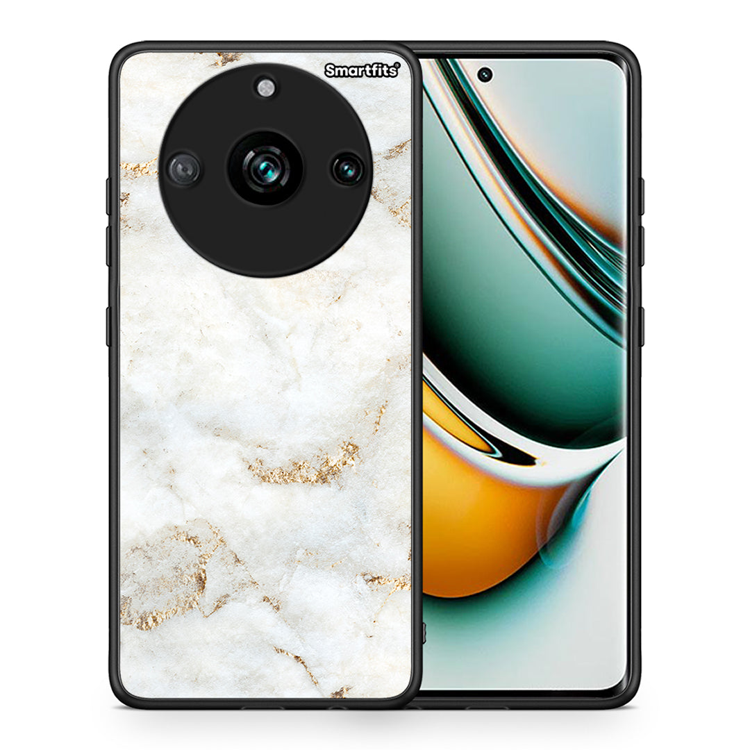 Θήκη Realme 11 Pro White Gold Marble από τη Smartfits με σχέδιο στο πίσω μέρος και μαύρο περίβλημα | Realme 11 Pro White Gold Marble case with colorful back and black bezels