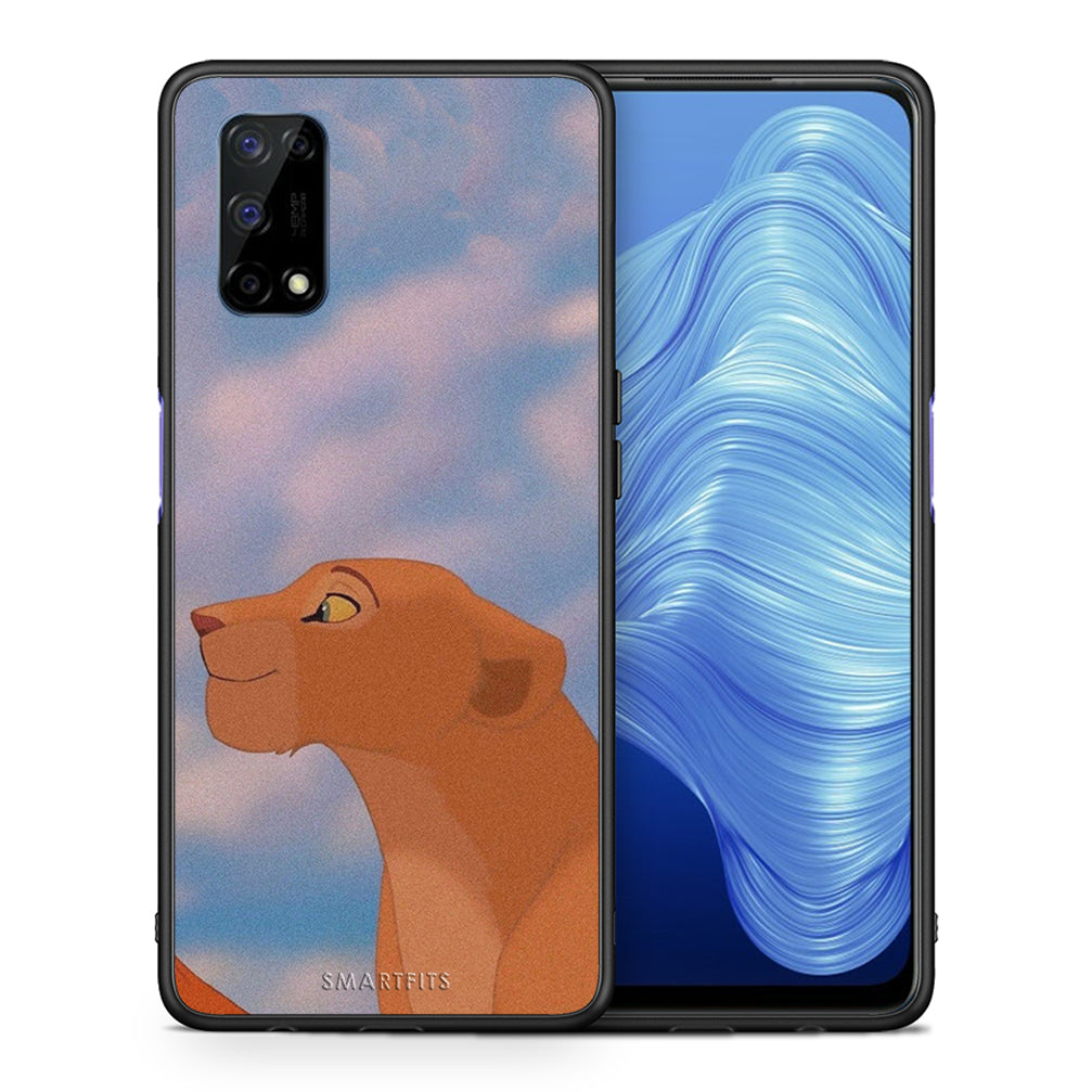 Θήκη Αγίου Βαλεντίνου Realme 7 5G Lion Love 2 από τη Smartfits με σχέδιο στο πίσω μέρος και μαύρο περίβλημα | Realme 7 5G Lion Love 2 case with colorful back and black bezels