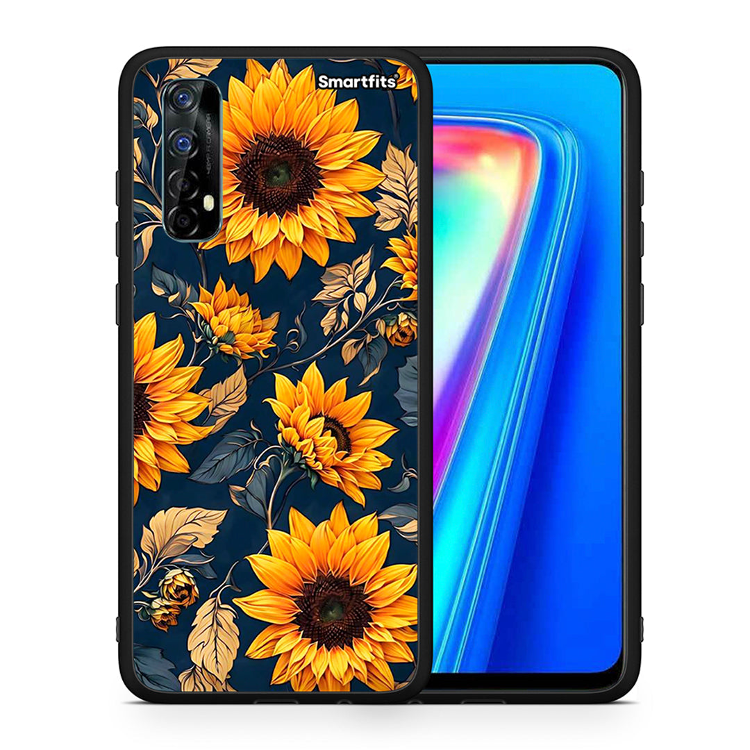 Θήκη Realme 7 Autumn Sunflowers από τη Smartfits με σχέδιο στο πίσω μέρος και μαύρο περίβλημα | Realme 7 Autumn Sunflowers case with colorful back and black bezels