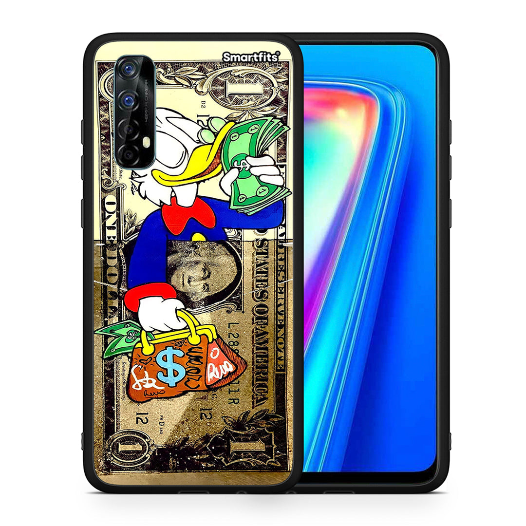 Θήκη Realme 7 Duck Money από τη Smartfits με σχέδιο στο πίσω μέρος και μαύρο περίβλημα | Realme 7 Duck Money case with colorful back and black bezels