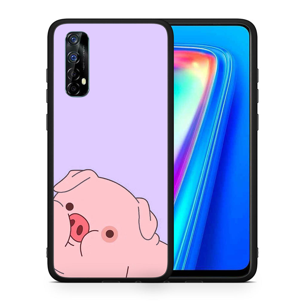 Θήκη Αγίου Βαλεντίνου Realme 7 Pig Love 2 από τη Smartfits με σχέδιο στο πίσω μέρος και μαύρο περίβλημα | Realme 7 Pig Love 2 case with colorful back and black bezels