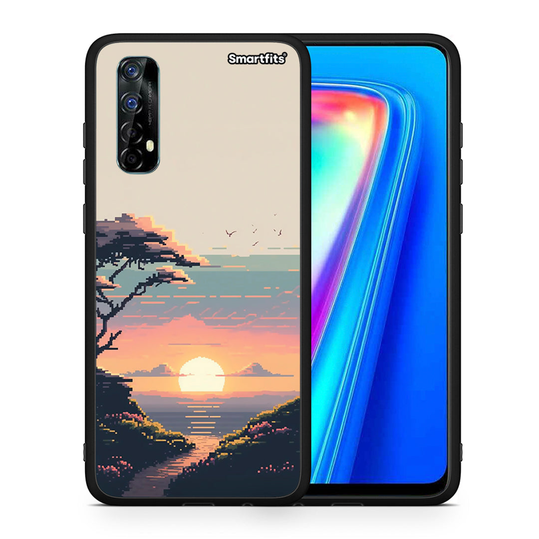 Θήκη Realme 7 Pixel Sunset από τη Smartfits με σχέδιο στο πίσω μέρος και μαύρο περίβλημα | Realme 7 Pixel Sunset case with colorful back and black bezels