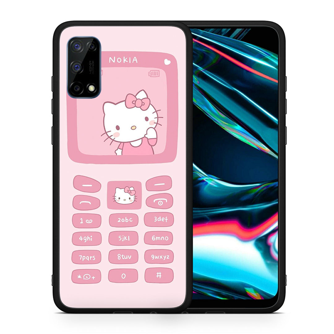 Θήκη Αγίου Βαλεντίνου Realme 7 Pro Hello Kitten από τη Smartfits με σχέδιο στο πίσω μέρος και μαύρο περίβλημα | Realme 7 Pro Hello Kitten case with colorful back and black bezels