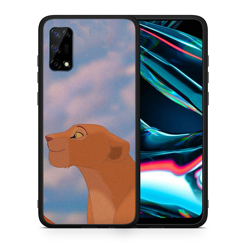 Θήκη Αγίου Βαλεντίνου Realme 7 Pro Lion Love 2 από τη Smartfits με σχέδιο στο πίσω μέρος και μαύρο περίβλημα | Realme 7 Pro Lion Love 2 case with colorful back and black bezels