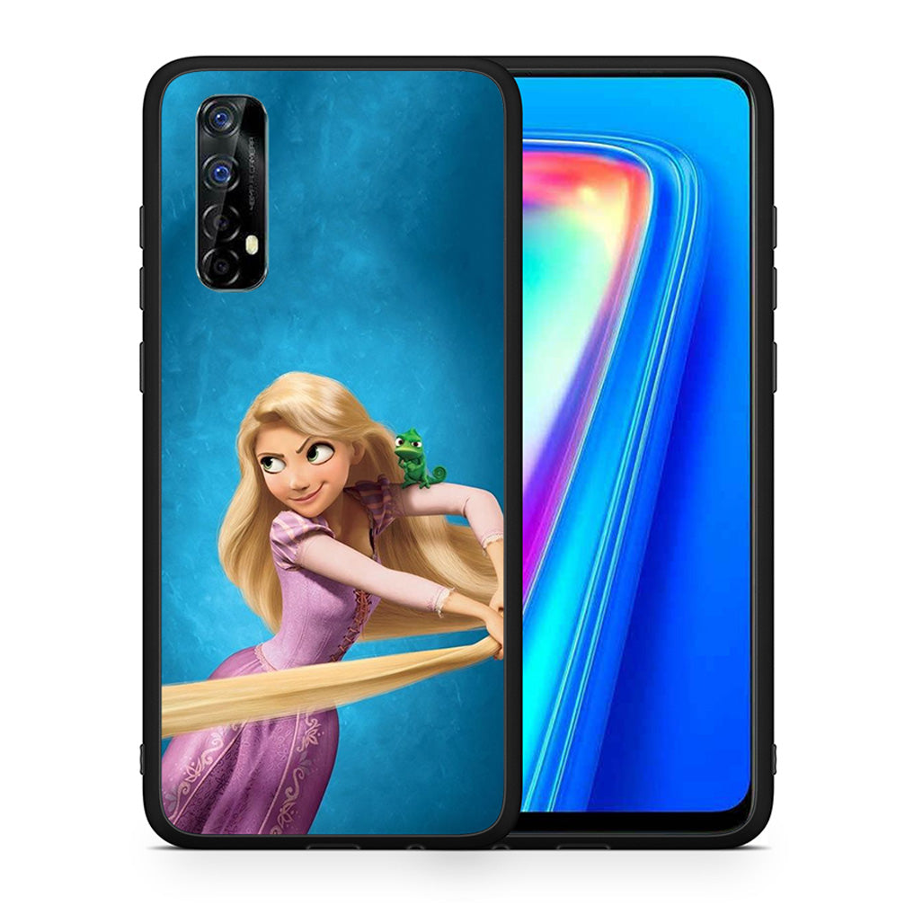 Θήκη Αγίου Βαλεντίνου Realme 7 Tangled 2 από τη Smartfits με σχέδιο στο πίσω μέρος και μαύρο περίβλημα | Realme 7 Tangled 2 case with colorful back and black bezels