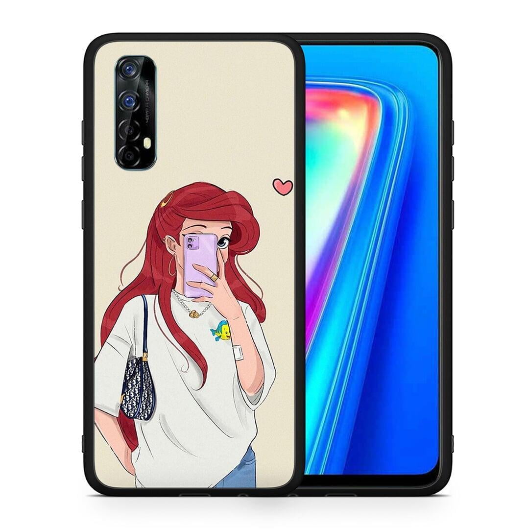 Θήκη Realme 7 Walking Mermaid από τη Smartfits με σχέδιο στο πίσω μέρος και μαύρο περίβλημα | Realme 7 Walking Mermaid case with colorful back and black bezels