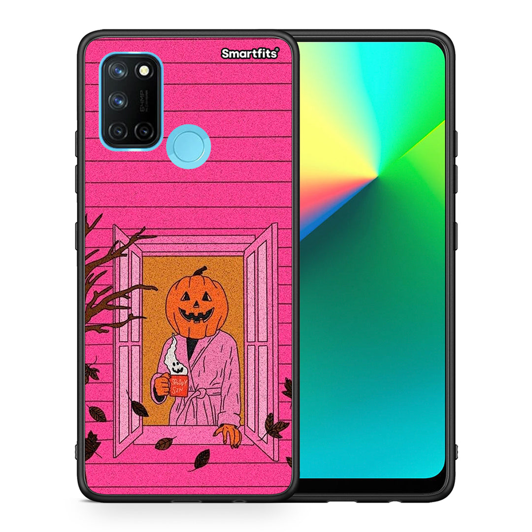 Θήκη Realme 7i / C25 Halloween Pumpkin Lady από τη Smartfits με σχέδιο στο πίσω μέρος και μαύρο περίβλημα | Realme 7i / C25 Halloween Pumpkin Lady case with colorful back and black bezels