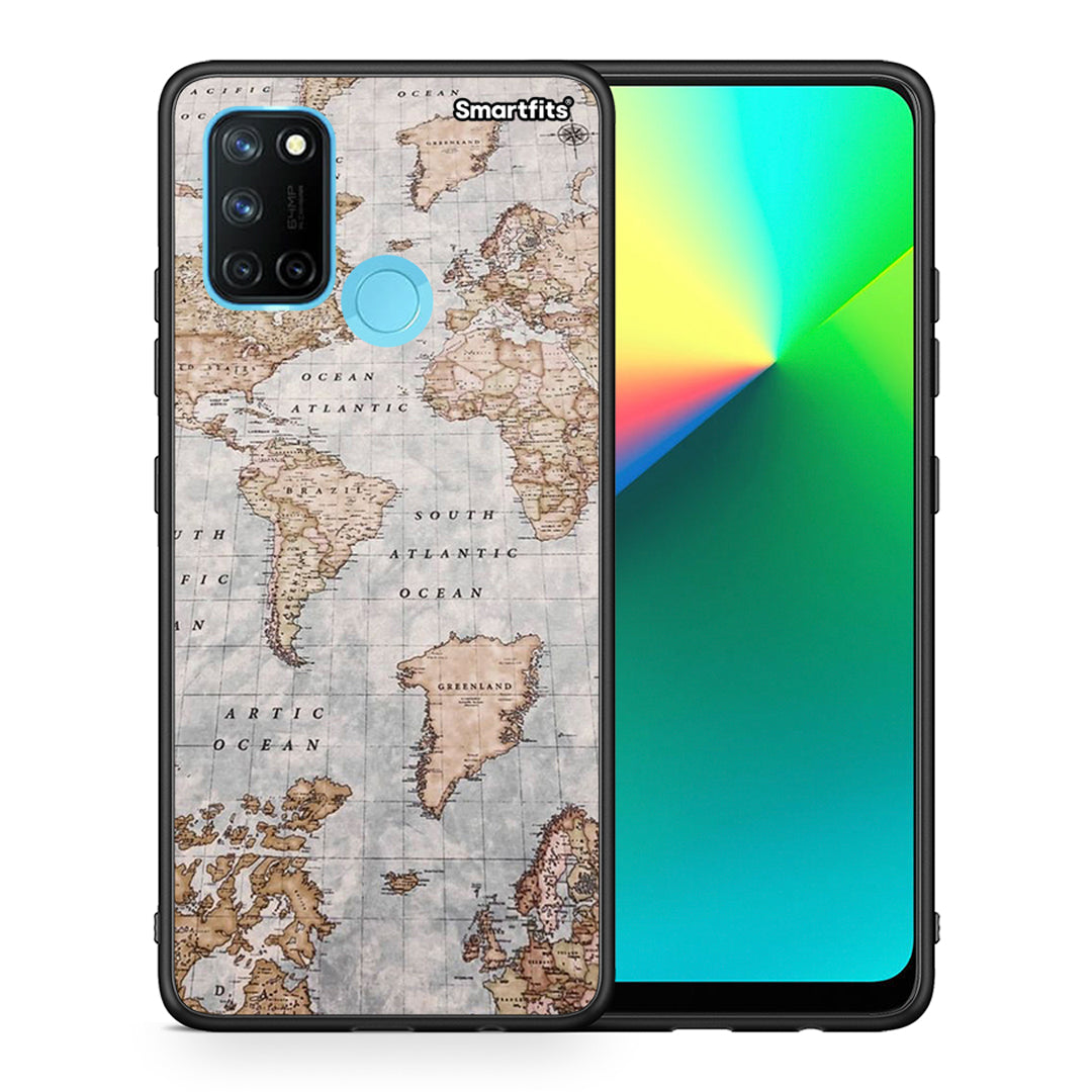 Θήκη Realme 7i / C25 World Map από τη Smartfits με σχέδιο στο πίσω μέρος και μαύρο περίβλημα | Realme 7i / C25 World Map case with colorful back and black bezels