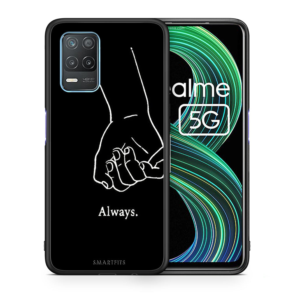 Θήκη Αγίου Βαλεντίνου Realme 8 5G Always & Forever 1 από τη Smartfits με σχέδιο στο πίσω μέρος και μαύρο περίβλημα | Realme 8 5G Always & Forever 1 case with colorful back and black bezels