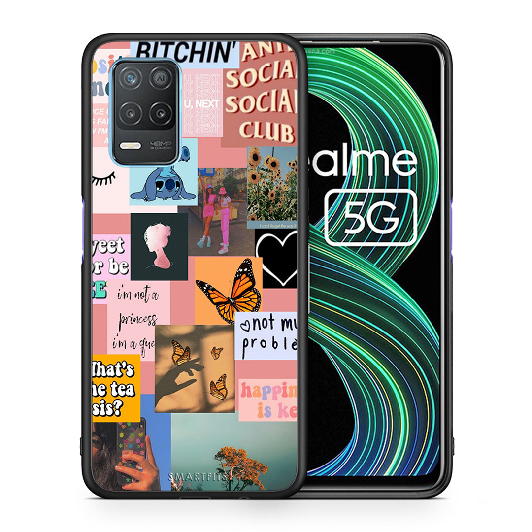 Θήκη Αγίου Βαλεντίνου Realme 8 5G Collage Bitchin από τη Smartfits με σχέδιο στο πίσω μέρος και μαύρο περίβλημα | Realme 8 5G Collage Bitchin case with colorful back and black bezels