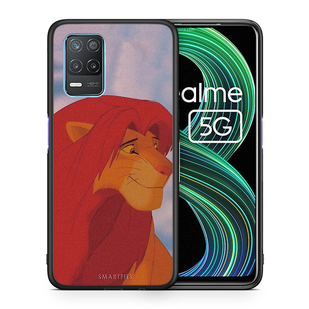 Θήκη Αγίου Βαλεντίνου Realme 8 5G Lion Love 1 από τη Smartfits με σχέδιο στο πίσω μέρος και μαύρο περίβλημα | Realme 8 5G Lion Love 1 case with colorful back and black bezels