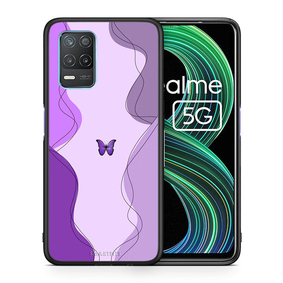 Θήκη Αγίου Βαλεντίνου Realme 8 5G Purple Mariposa από τη Smartfits με σχέδιο στο πίσω μέρος και μαύρο περίβλημα | Realme 8 5G Purple Mariposa case with colorful back and black bezels