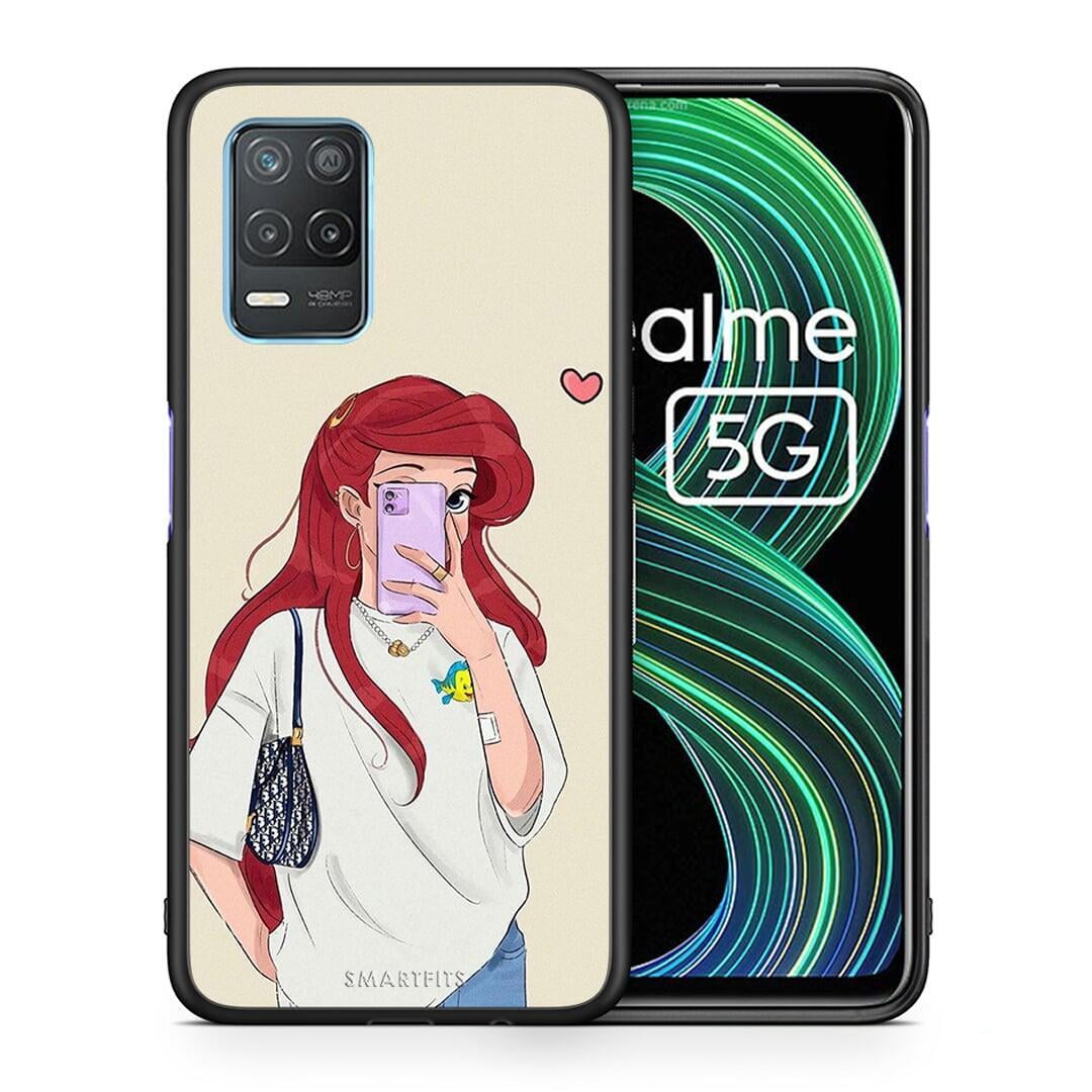 Θήκη Realme 8 5G Walking Mermaid από τη Smartfits με σχέδιο στο πίσω μέρος και μαύρο περίβλημα | Realme 8 5G Walking Mermaid case with colorful back and black bezels