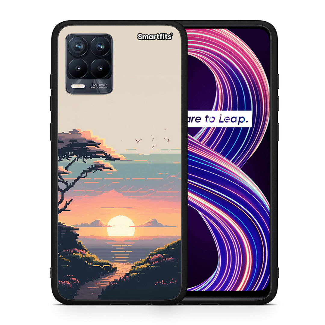 Θήκη Realme 8 / 8 Pro Pixel Sunset από τη Smartfits με σχέδιο στο πίσω μέρος και μαύρο περίβλημα | Realme 8 / 8 Pro Pixel Sunset case with colorful back and black bezels