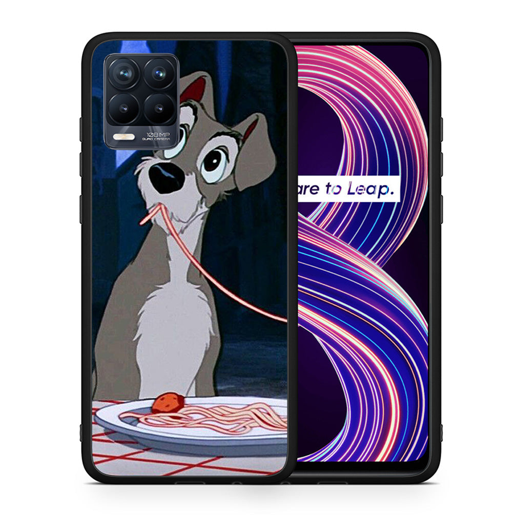 Θήκη Αγίου Βαλεντίνου Realme 8 / 8 Pro Lady And Tramp 1 από τη Smartfits με σχέδιο στο πίσω μέρος και μαύρο περίβλημα | Realme 8 / 8 Pro Lady And Tramp 1 case with colorful back and black bezels